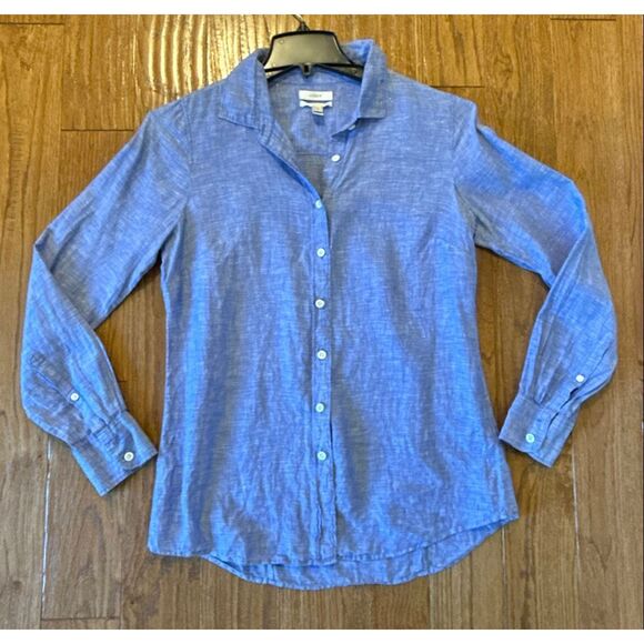 J.Crew perfect fit Irish linen blue button down size 6 - Picture 9 of 10